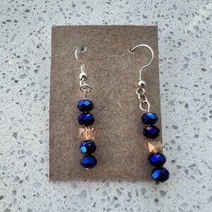 Simple Delicate Blue and Rose Gold Beaded Dangling Earrings